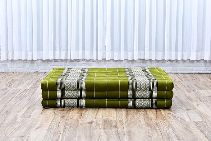 Leewadee Trifold Mattress XL – Comfortable Thai Massage Pad, Foldable Relaxation Floor Mattress Filled with Kapok, Perfect to Use as a Sleeping Mat 79 x 39 inches, Green