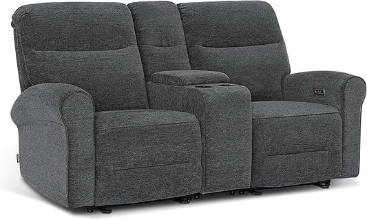 MCombo 78.3" Wall Hugger Power Loveseat Recliner Sofa with Console, Reclining Loveseat with USB Ports, Cup Holders, for Small Spaces Living Room RV, Fabric PR635M2 (Dark Grey)