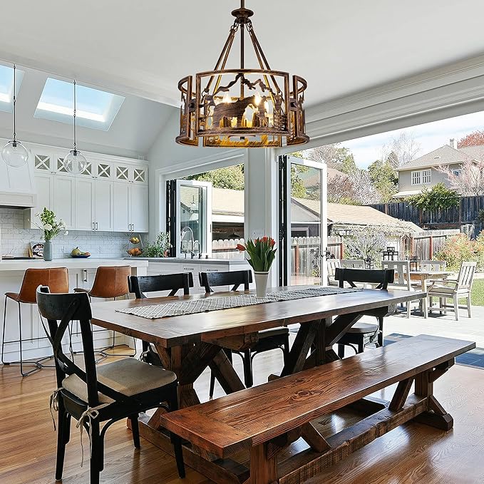 TOCHIC 5-Light Farmhouse Chandelier for Dining Room, Rustic Chandelier in Bronze Metal, Western Cowboy Horse Light Fixture for Living Room, Dining Room, Bedroom, Foyers, 20" D