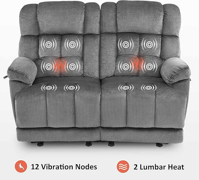 MCombo 58.7" Zero Gravity Power Loveseat Recliner with Heat and Vibration Massage, Reclining Loveseat Sofa with USB Ports for Living Room, Fabric 6237 (Grey)