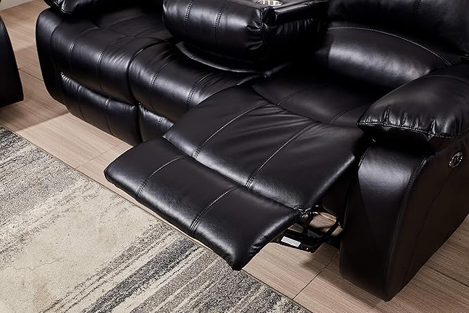 Betsy Furniture Power Reclining Bonded Leather Living Room Set (Black, Sofa+Loveseat+Chair)