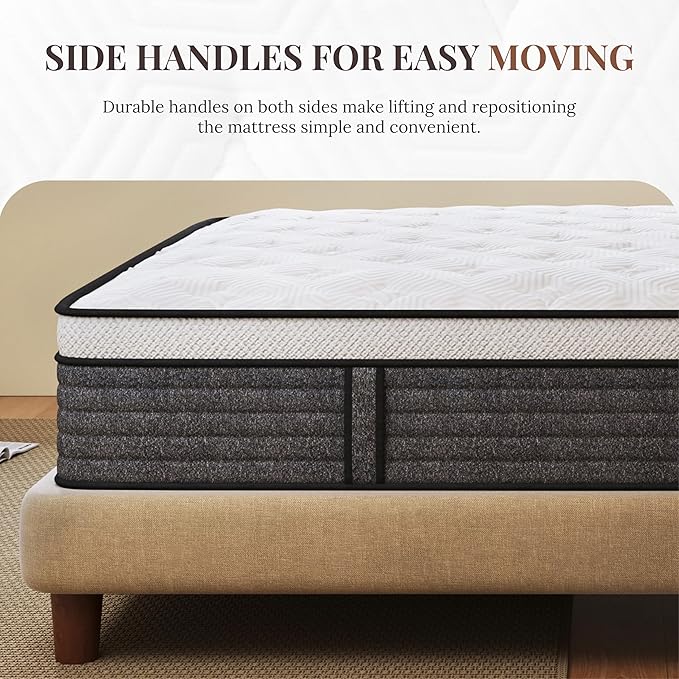 CH Charme House Twin Mattress, 14 Inch Twin Size Hybrid Mattress in a Box, Medium Feel Foam and Individual Pocket Springs, Extra Edge Support, Pressure Relief, CertiPUR-US, Grey