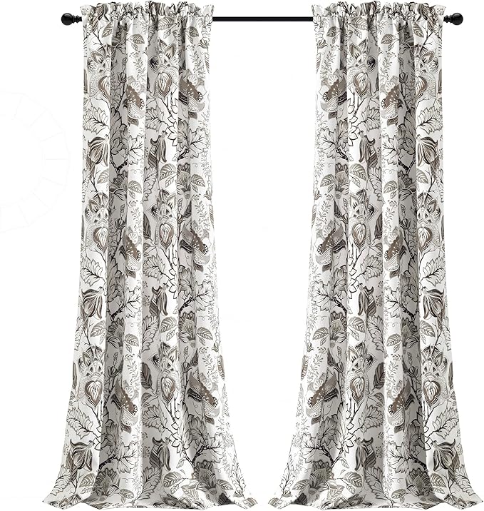Lush Decor Cynthia Jacobean Light Filtering Window Curtain Panel Pair, 84" L x 52" W, Neutral