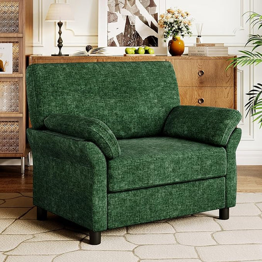 Oversized Accent Chair, 44.5 Inch Green Chenille Fabric Armchair, Comfy Single Sofa Chair with Padded Arms & Pocket Spring Cushion, Modern Reading Chair for Living Room, Bedroom