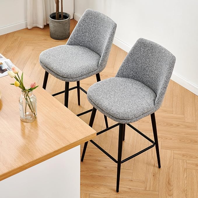 CHITA Swivel Bar Stools, 27.2" Counter Height Bar Stools Set of 2, FSC Certified Upholstered Modern Counter Stools, Metal Legs, Fabric, Grey (Multi-Colored)