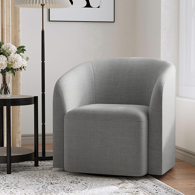 COLAMY Swivel Accent Chair, Modern Barrel Round Chair, Upholstered Comfy Living Room Chair with Armrest, Armchair for Reading Room/Bedroom/Waiting Room/Office, No Assembly, Grey