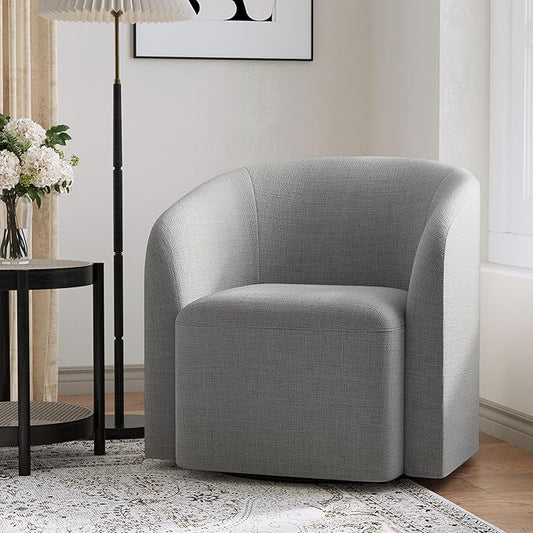 COLAMY Swivel Accent Chair, Modern Barrel Round Chair, Upholstered Comfy Living Room Chair with Armrest, Armchair for Reading Room/Bedroom/Waiting Room/Office, No Assembly, Grey