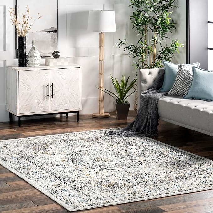 Nuloom Verona Grey/Ivory, 12' x 15', Vintage Medallion, Soft and Cozy, High Traffic, Stain Resistant, Easy Clean, Durable Area Rug for Bedroom, Living Room, Dining Space, Den, Foyer, Entryway
