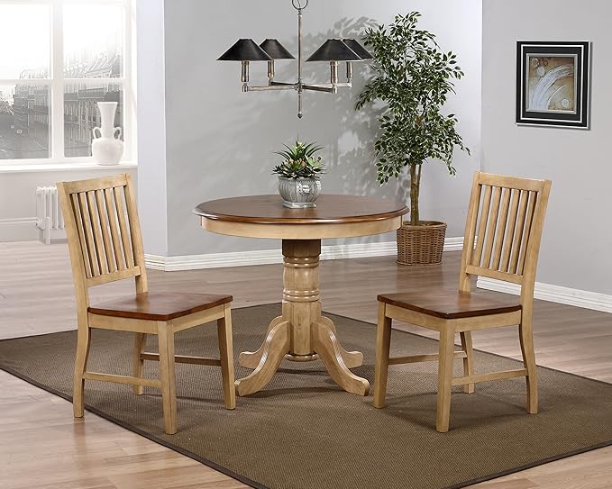 Sunset Trading Brook Round Pedestal Dining Table, Distressed Two Tone Light Creamy Wheat with Warm Pecan Brown