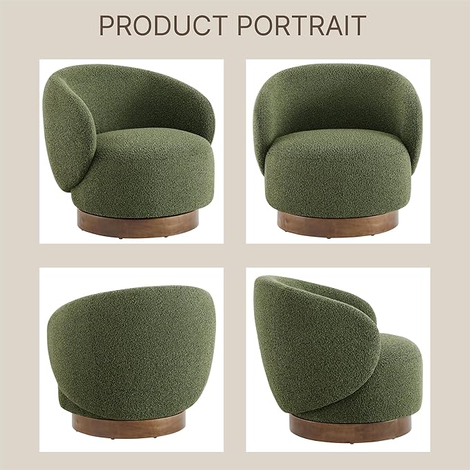 Swivel Accent Chair Round Barrel Armchair Upholstered Performance Fabric for Living Room Bedroom Waitingroom,2 Box,Moss Green