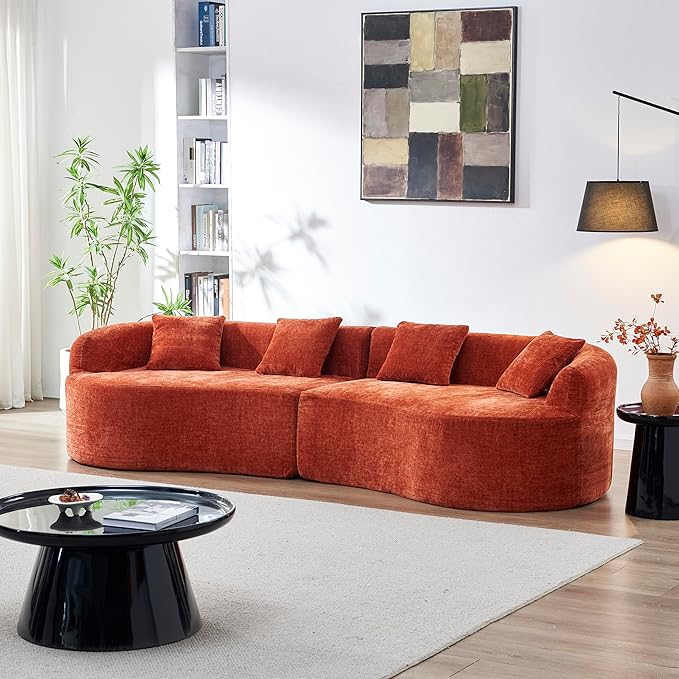 111" Curved Modular Sectional Sofa Couch, Deep Seat Boneless Cloud Couch with 4 Pillows, High Density Foam Floor Lounge Sofa for Living Room, Apartment,Premium Chenille Fabric | Breathable material, Softness
