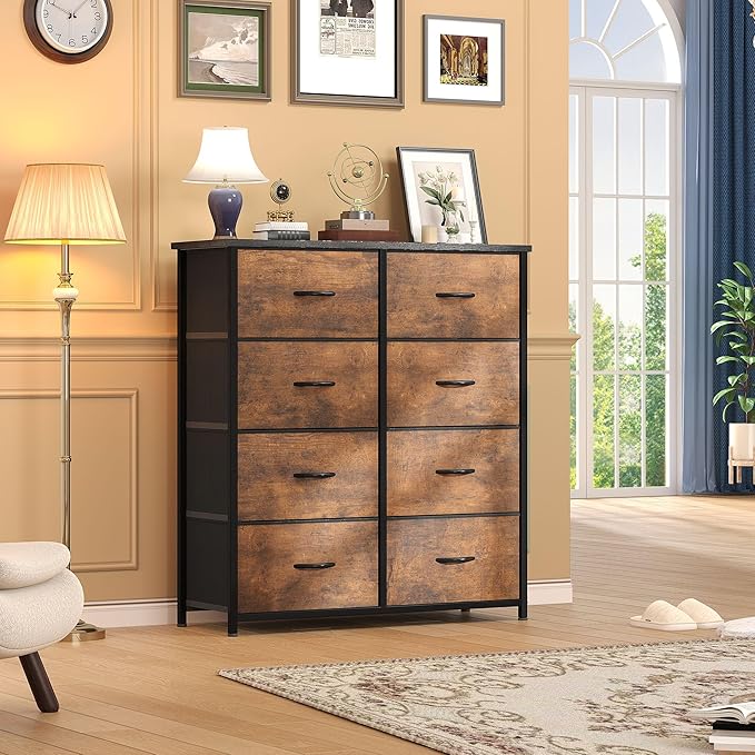 DWVO 8-Drawer Fabric Dresser, Rustic Furniture Storage Tower Cabinet, Organizer for Bedroom, Living Room, Hallway, Closet