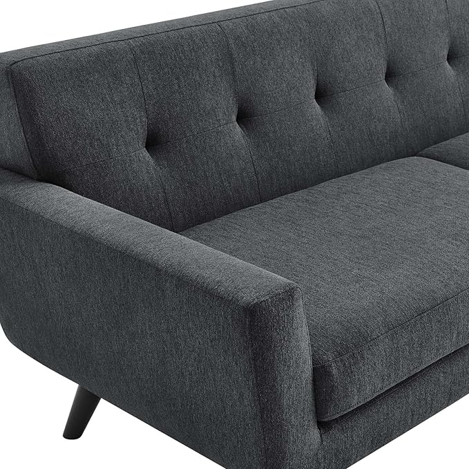 Modway Engage Mid-Century Modern Herringbone Fabric Sofa in Charcoal