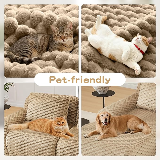 KEIKI 146" Oversized 4-Seater Boneless Couches for Living Room, Deep Seat Modular Sectional Velvet Sofa L-Shaped, Cloud Soft Foam No Assembly Family Lounge Couch, Modern Comfort Design, Light Camel