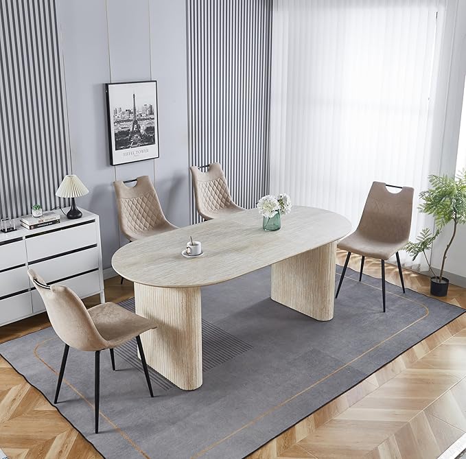 Ball & Cast 59.06"-90.55" Extendable Dining Table for 4-6,Modern Kitchen Oval Dinner Table with Removable Leaves Space Saving,Dining Room Table with Wood Strip Base for Kitchen Living Room,White Oak