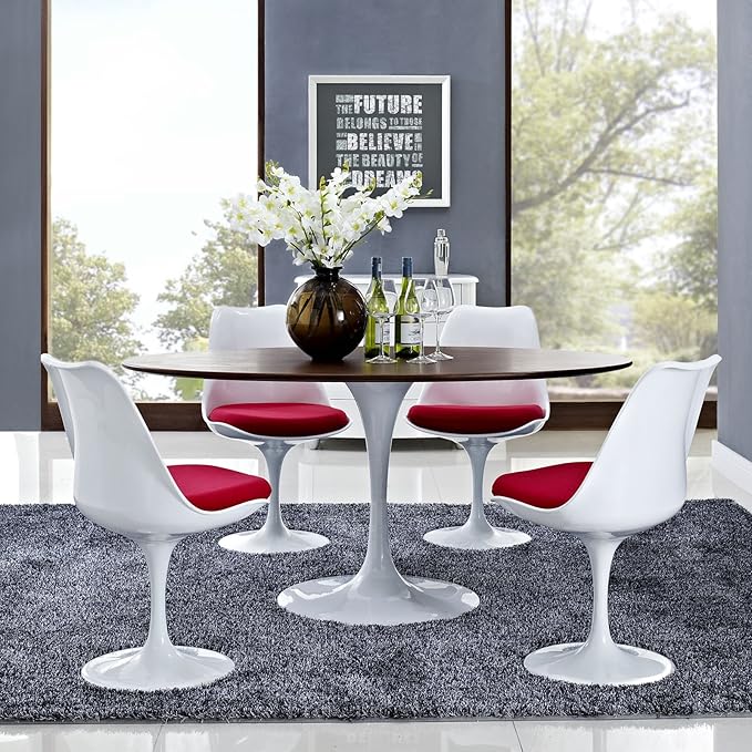 Modway Lippa 60" Mid-Century Modern Dining Table with Oval Top in Walnut