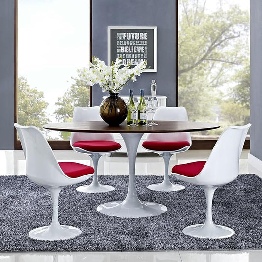 Modway Lippa 60" Mid-Century Modern Dining Table with Oval Top in Walnut