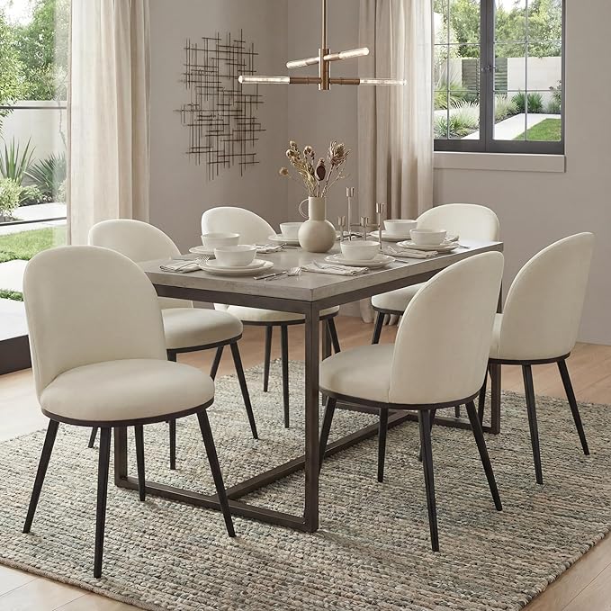 Dining Chairs Set of 4, Fabric Upholstered Dining Room Chairs with Ergonomic Backrest & Metal Legs, Modern Kitchen Side Chairs for Home, Restaurant, and Café, Sand, 2 Boxs