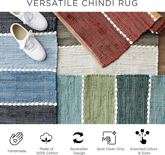 DII Buffalo Check Rug Collection, Hand Dyed Reversible Chindi Rug, 26x40, Green