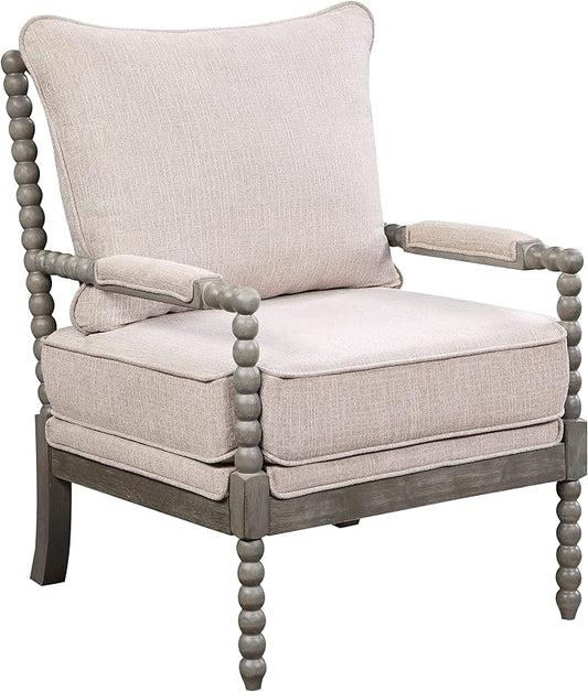 OSP Home Furnishings Abbott Spindle Accent Chair with Padded Spring Seat and Brushed Grey Base, Linen Fabric