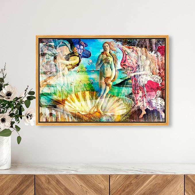 The Oliver Gal Artist Co. Spiritual and Religious Wall Art Framed Canvas Prints 'Birth of Venus - Botticelli' Zodiac
