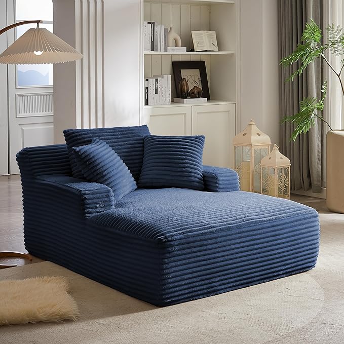 49.2" Full Foam Oversized Chaise Lounge Chair Cozy Cloud Couch, Modern Plush Corduroy Upholstered Sleeper Sofa Daybed with 3 Throw Pillows and Wide Armrest for Living Room, No Assembly Required