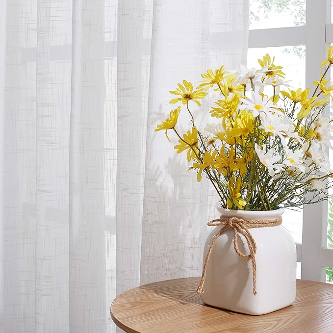 NICETOWN Linen-Like Patio Door Curtains - Extra Wide Grommet Top Semi Voile Drape Sheer Panels for Sliding Glass Door, White, W100 x L84, 1 Panel