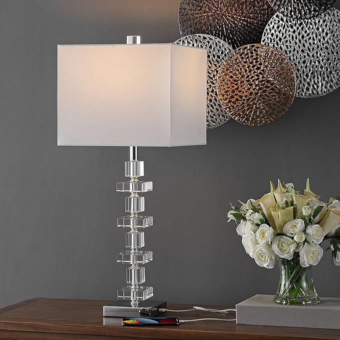 SAFAVIEH Lighting Collection Modern Deco 28-inch Bedroom Living Room Home Office Desk Nightstand Table Lamp Set of 2 (LED Bulbs Included)
