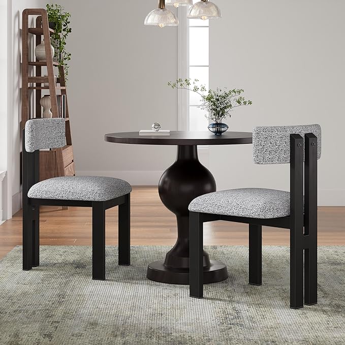 Merax 3-Piece Round Dining Table Set for 2, 31" Aluminum Circle Kitchen Dinner Table with 2 Upholstered Dining Chairs, Metal Legs, for Living Room Apartment Cafe Small Place, Black+White,Brown