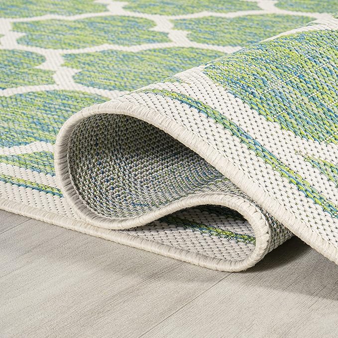 JONATHAN Y Moroccan Trellis Indoor Outdoor Area Rug 8X10 Cream/Green, Trebol Textured Weave for Backyard, Patio, Porch, Easy-Cleaning, High Traffic, Pet-Friendly, Non-Shedding (SMB109I-8)