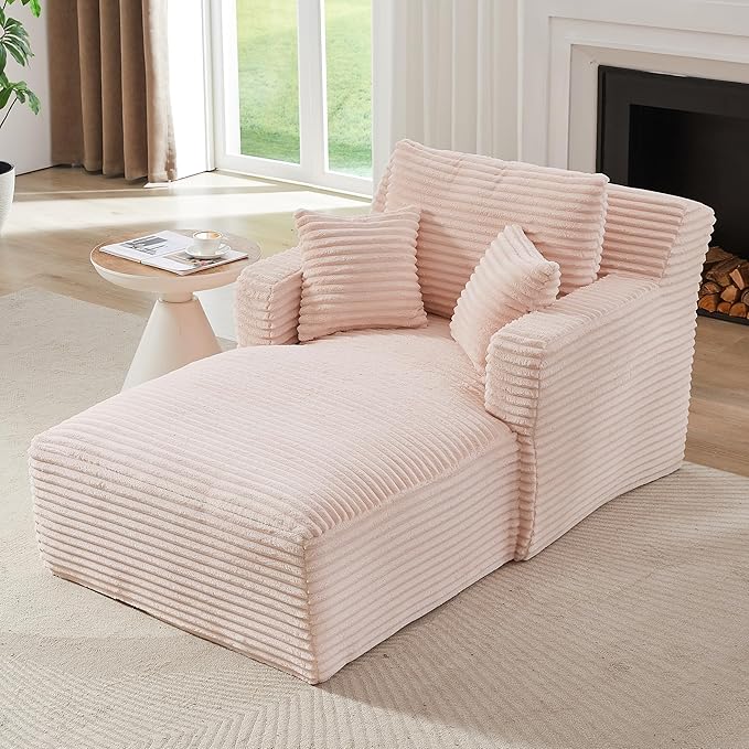 KEIKI 65.4" Indoor Single Chaise Sofa, Compact Corduroy Upholstered Lounge Chair, No Assembly Sleeper Chaise for Small Apartment or Loft