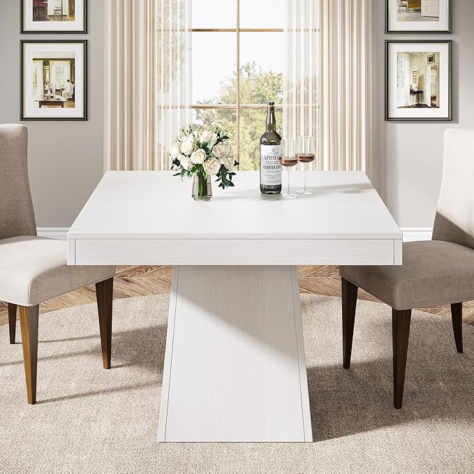 Tribesigns Square Dining Table for 4, 31.5-Inch Small Kitchen Table with Sturdy Pedestal Base, Farmhouse Dinner Table for Dining Room, Living Room, Kitchen, White