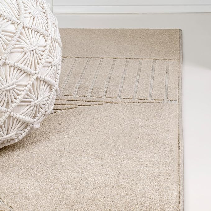 JONATHAN Y Nordby High-Low Arch Striped Indoor/Outdoor Area Rug, 8x10, Beige/Cream, for Patio, Backyard, Living Room, Bedroom, Office, Hose-Washable (SCN104E-8)