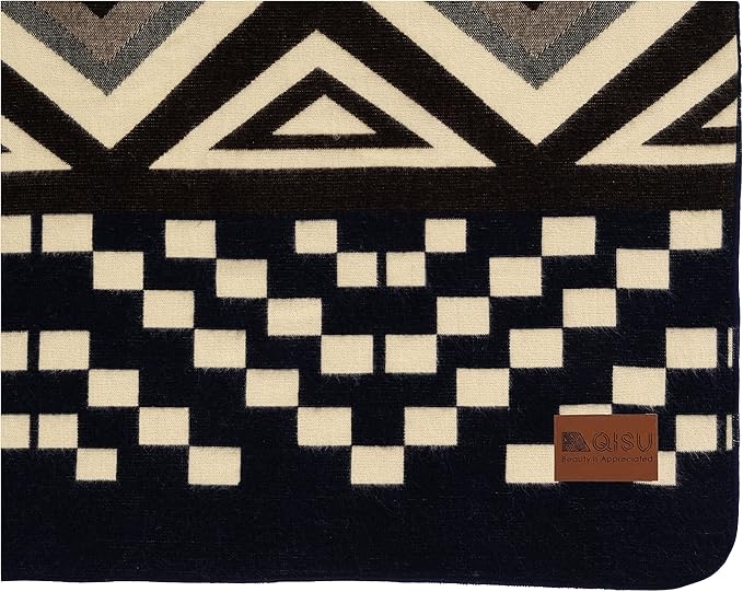 QISU Wool Blanket Throw | Large, Beautiful, Warm, Handmade in Ecuador by Local Artisans |94″ x 78″| Soft, Hypoallergenic & Breathable, Non-Itchy, Scratchy Fabric(Burgundy & Black Diamonds)