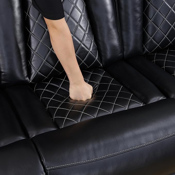 Power Reclinier Sectional Sofa,Black Leather Reclining Sectional Modular Sofa,L Shaped Leather Couch with LED Lights/USB Charger/Cup Holders/Storage Console/Storage Armrest/Coffee Table(L)