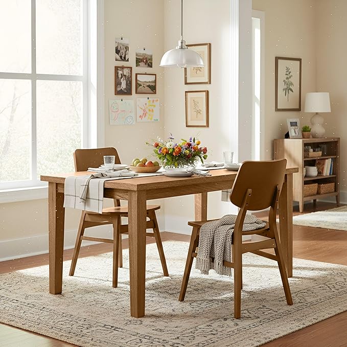 Alaterre Furniture Calais Dining – Mid Century Modern Set of 2 Dining Chairs – Solid Wood Chair Set with Minimalist Design for Dining Room or Kitchen (Pecan Finish)