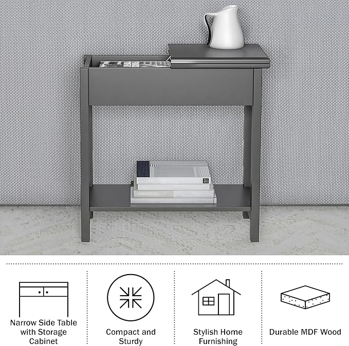 Lavish Home Flip Top End Table – Set of 2 Living Room End Tables with Hidden Hinged Storage Compartment and Lower Shelf (Gray)