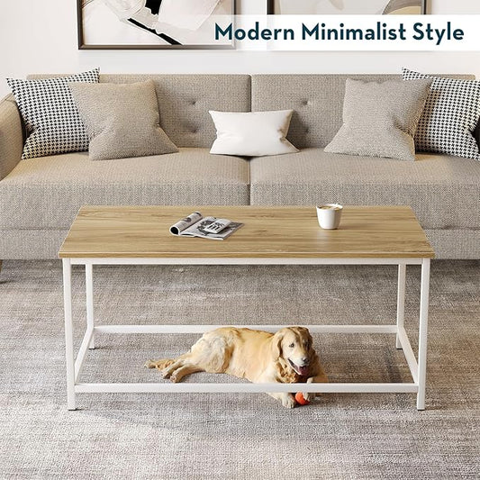 SAYGOER Coffee Table Simple Modern Coffee Tables Open Design Rectangular Minimalist Center Table for Living Room Home Office, Easy Assembly, 39.37 x 19.69 x 17.72, Beige White