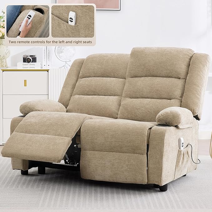 52Inch Power Loveseat Recliner,Electric Reclining Loveseat Sofa,Adjustable Love seat Recliner Sofa for Living Room,Bedroom with Charging Ports (Brown)
