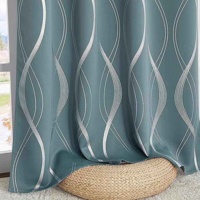 NICETOWN 100% Blackout Curtains for Living Room, Stormy Sea, 52 inch by 72 inch, Easy Care Solid Thermal Insulated Grommet Panels and Drapes for Bedroom Decoration, 2 Panels