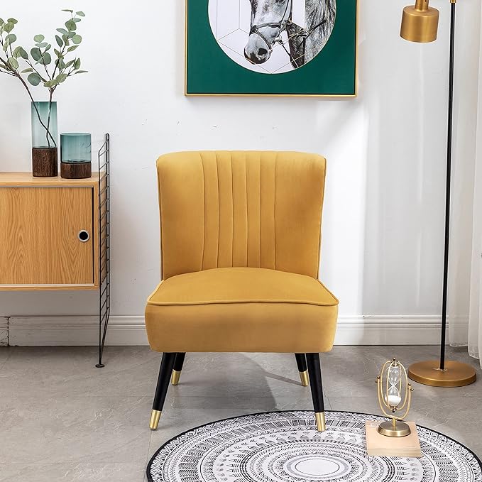 Elon Contemporary Velvet Upholstered Accent Chair, Gold