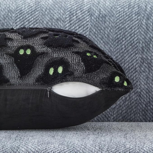 DFXSZ Halloween Pillow Covers 12x20 inch Set of 2 Black Ghost Throw Pillow Cases Soft Plush Faux Fur Wool Couch Cushion Case for Chair Sofa Bedroom Living Room Home Decor PTK03F12