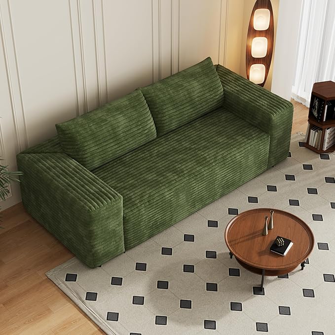 Eafurn Memory Foam Boneless Loveseat Sofa Couch, 3-Seater Upholstered Sofa with Corduroy Fabric and Wider Armrest, No Assembly Sofa for Living Room, Bedroom & Apartment | Sturdiness, Breathable material, Sofa in A Box