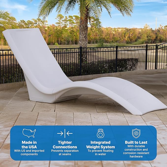 Step2 Vero Pool Lounger and Folding Adult Flip Seat Bundle, Outdoor/Indoor Waterproof Patio Furniture, Provides Back Support When Sitting, Made of Durable Plastic, White/Capri Blue