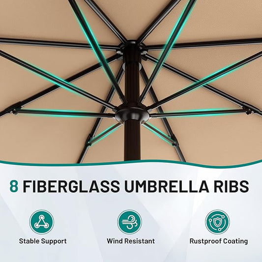 AreShark 10 FT Outdoor Patio Umbrella, Patio Table Umbrella with Push Button Tilt and Crank, Outdoor Patio Umbrellas with 8 Fiberglass Ribs, Patio Umbrellas for Market, Garden, Pool (Beige)