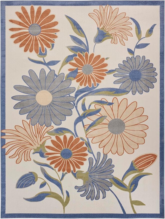Nourison Home Aloha Beige Multicolor 9' x 12' Area Rug - Easy Clean, Non Shedding, Bed Room, Living Room, Dining Room, Kitchen (9' x 12')