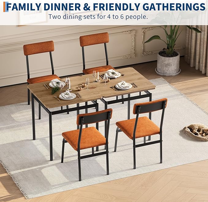 Garvee 3 Piece Dining Table Set, Kitchen Table Set for 2 with 2 PU Upholstered Chair, Industrial Metal Frame Dinette Set for Small Space, Dining Room, Apartment, Studio, Brown