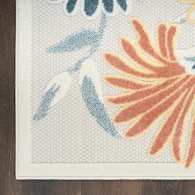 Nourison Home Aloha Ivory Rose 5'3" x 7'5" Area Rug - Easy Clean, Non Shedding, Bed Room, Living Room, Dining Room, Kitchen (5' x 8')