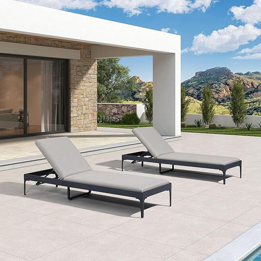 PURPLE LEAF 1 Piece Outdoor Chaise Lounge Aluminum Adjustable Patio Lounger Chair with Cushion Reclining Beach Daybed for Poolside Balcony Deck Backyard, Dark Grey