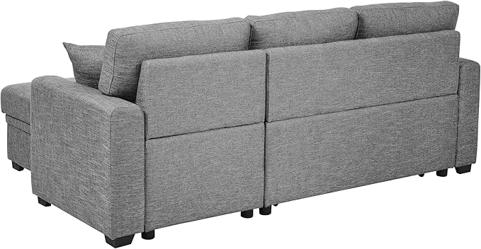 ERYE 76.5-inch Pull Out Sleeper Couch Bed, L-Shaped Reversible Sleeper Sectional Sofa Polyester Blend Tufted Upholstered Corner Convertible Sofa Bed with Storage Chaise